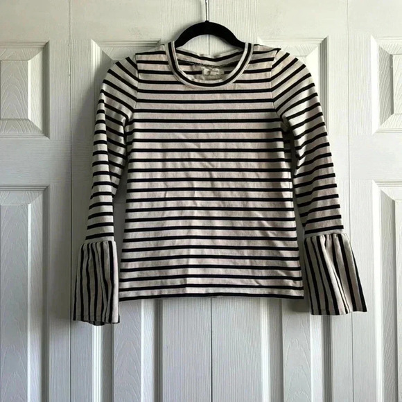 Madewell Stripe-Play Ruffle-Cuff Scoop Neck Long Sleeve Flare Bell Cuff Top XXS - Picture 5 of 8
